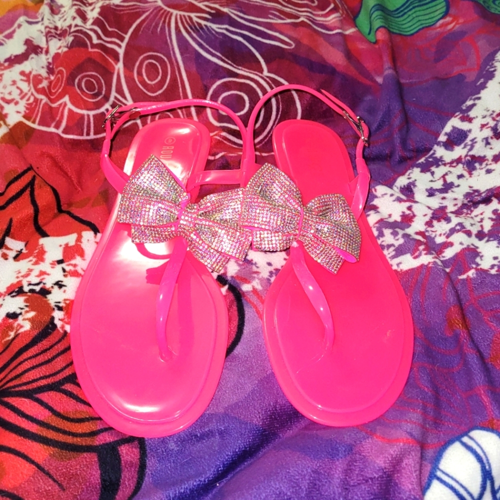 Bow Glitter Thong Jelly Sandals